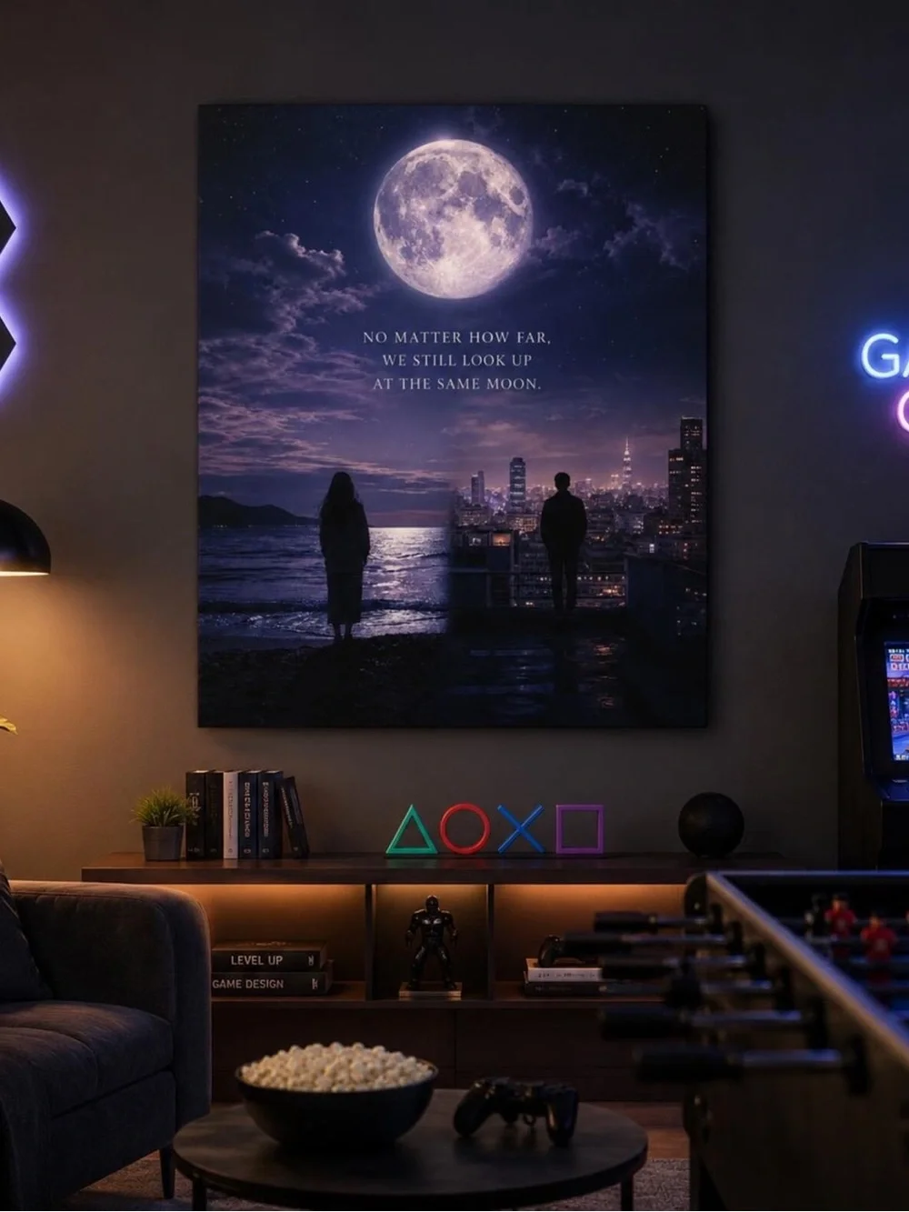 16x20 Romantic Moon Canvas Wall Art – Long Distance Love Decor